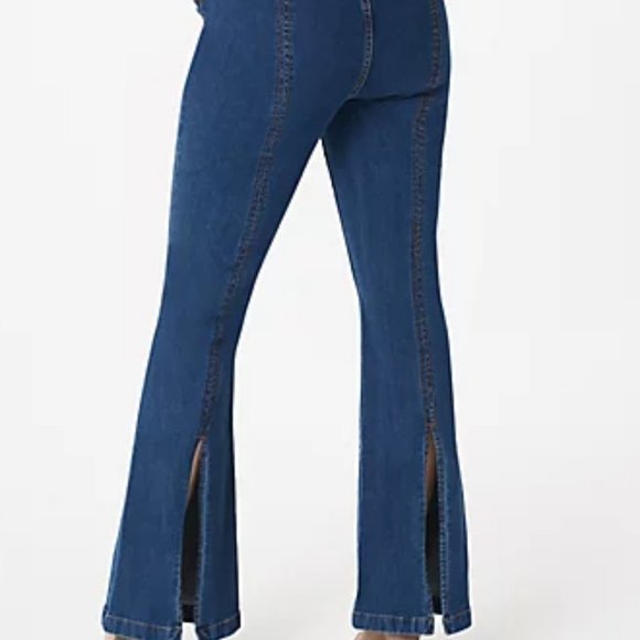 Women's Petite Dual Stretch Back Slit Flared Jeans - Picture 1 of 7